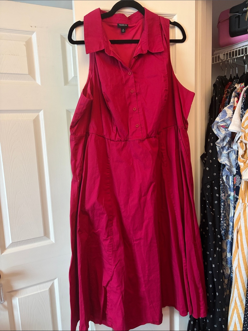 Size 3 Torrid Fuchsia Sleeveless Collared Midi Dress